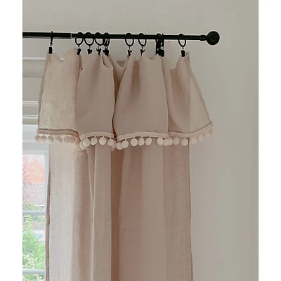 Rèm cửa vải Canvas trang trí phối dây pom pom độc đáo BE